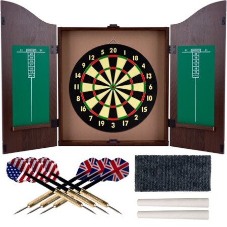Toy Time Dartboard Cabinet Set, Self-Healing Dart Game, Protective Case with 6 Steel Tip Darts 112686UEJ